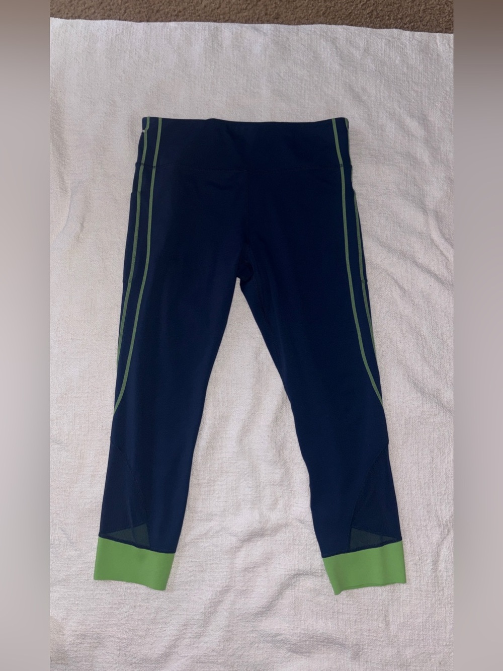 ZYIA Navy Leggings with Green Stripe & Cuff